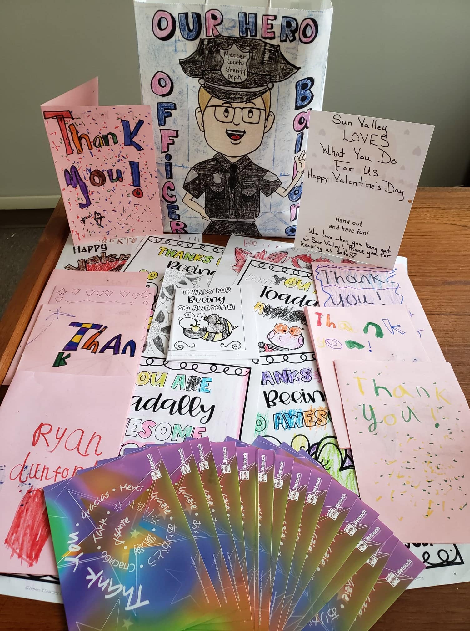 Cards made by local school children given to the Mercer County Sheriff's Department.