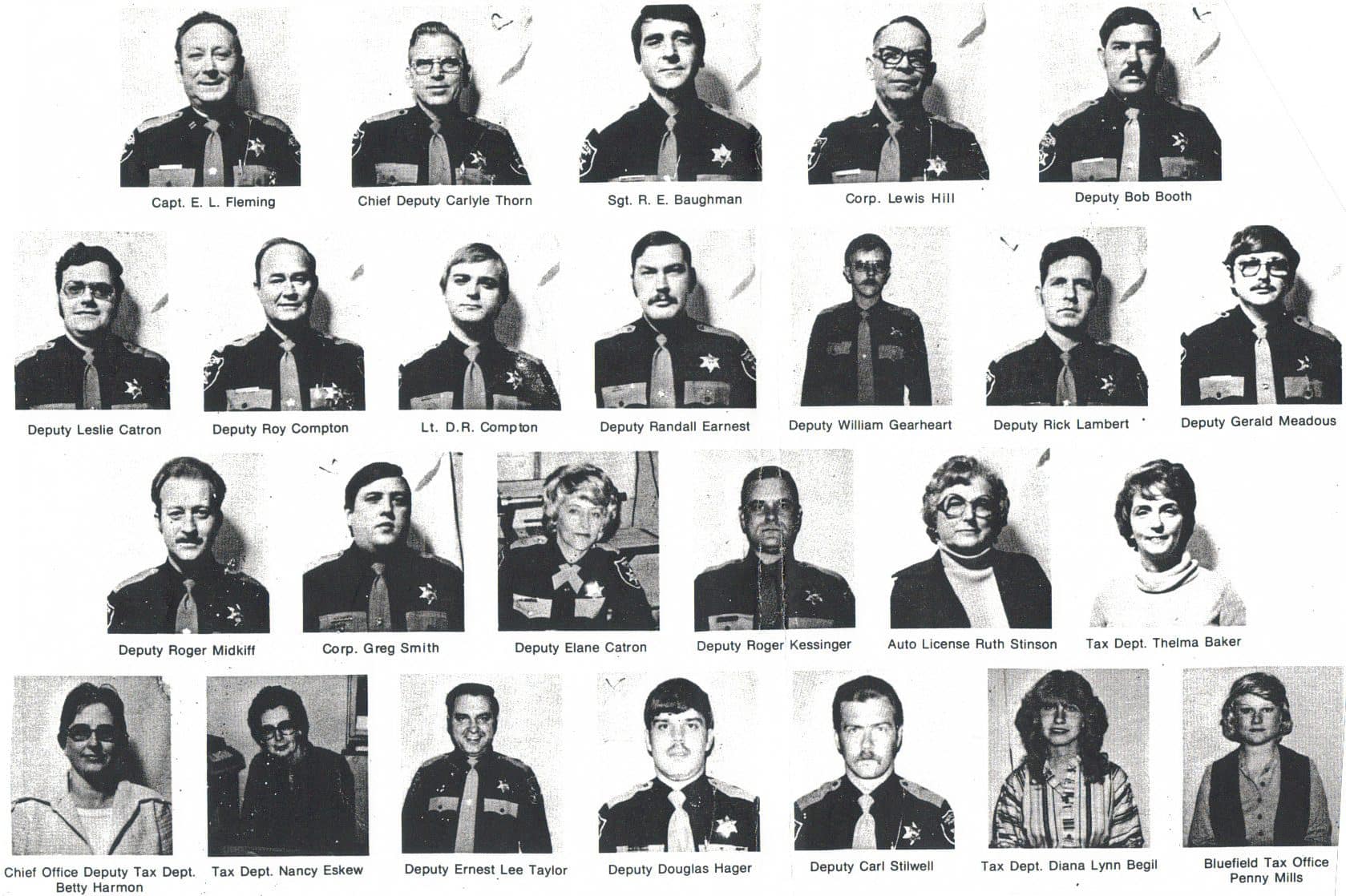 A staff directory from a previous decade with headshots and names.